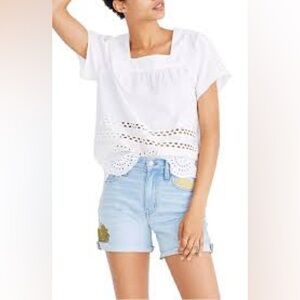 Madewell White Square Neck /eyelet Top